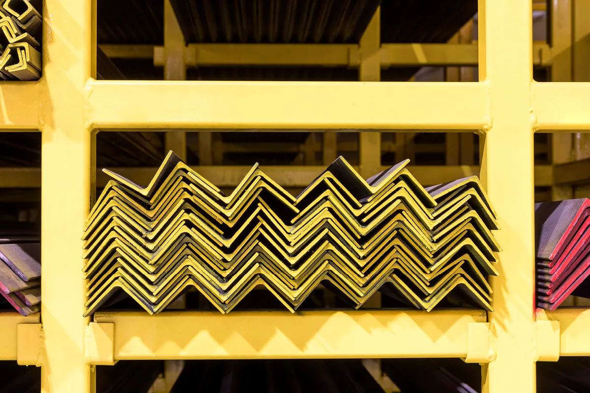 Image of stacked triangular metal lengths of steel
