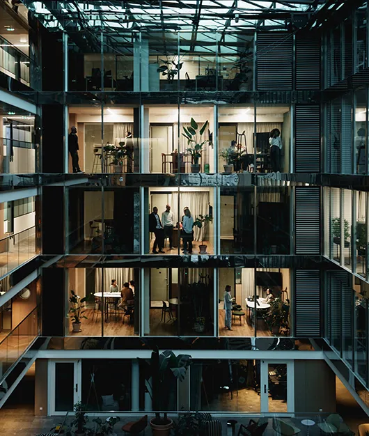 builiding with employees